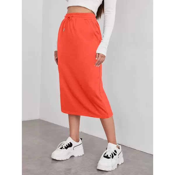 SweatyRocks Women's Causal High Waist Midi Skirt Drawstring Solid Athletic Skirt with Pockets