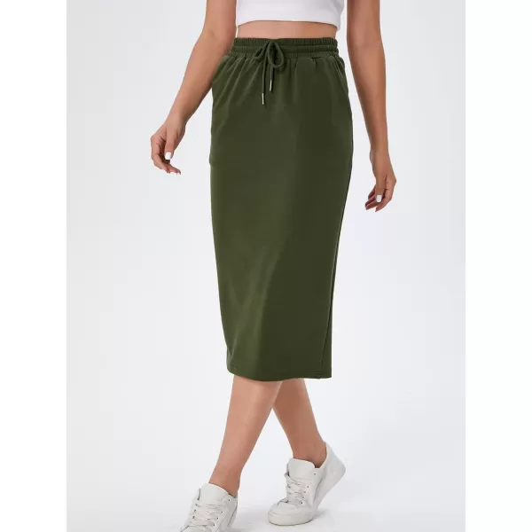 SweatyRocks Women's Causal High Waist Midi Skirt Drawstring Solid Athletic Skirt with Pockets
