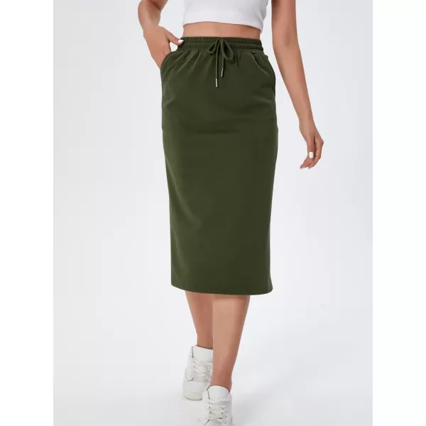 SweatyRocks Women's Causal High Waist Midi Skirt Drawstring Solid Athletic Skirt with Pockets