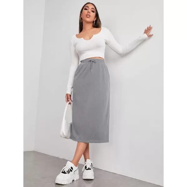 SweatyRocks Women's Causal High Waist Midi Skirt Drawstring Solid Athletic Skirt with Pockets