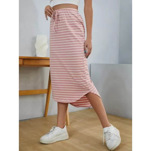 SweatyRocks Women's Causal High Waist Midi Skirt Drawstring Solid Athletic Skirt with Pockets
