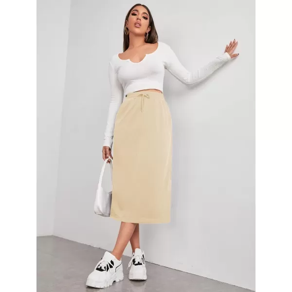SweatyRocks Women's Causal High Waist Midi Skirt Drawstring Solid Athletic Skirt with Pockets