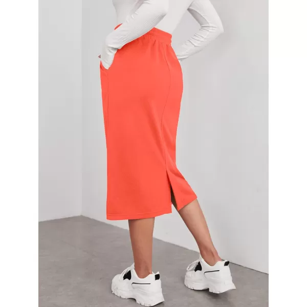SweatyRocks Women's Causal High Waist Midi Skirt Drawstring Solid Athletic Skirt with Pockets