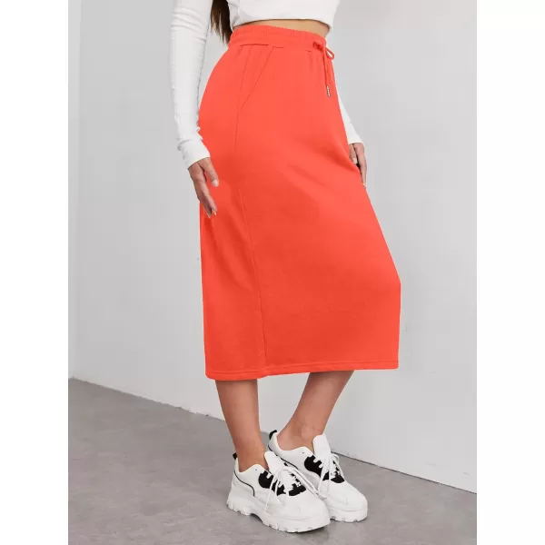 SweatyRocks Women's Causal High Waist Midi Skirt Drawstring Solid Athletic Skirt with Pockets