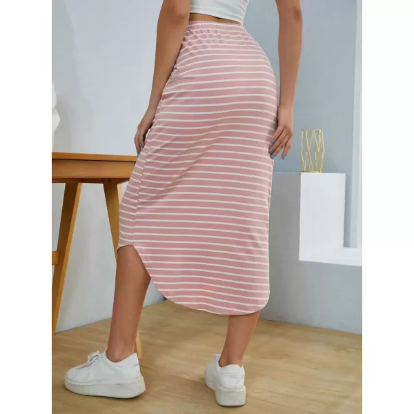SweatyRocks Women's Causal High Waist Midi Skirt Drawstring Solid Athletic Skirt with Pockets