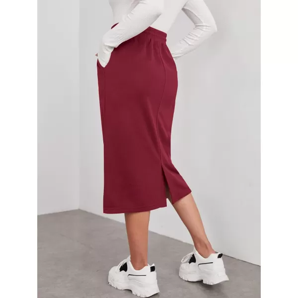 SweatyRocks Women's Causal High Waist Midi Skirt Drawstring Solid Athletic Skirt with Pockets
