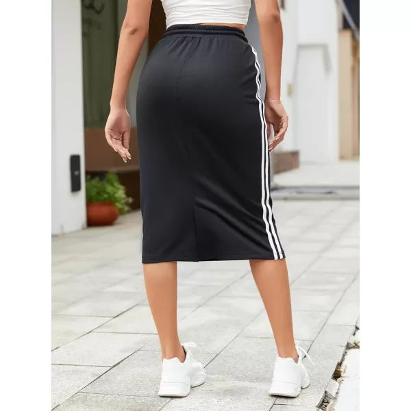 SweatyRocks Women's Causal High Waist Midi Skirt Drawstring Solid Athletic Skirt with Pockets