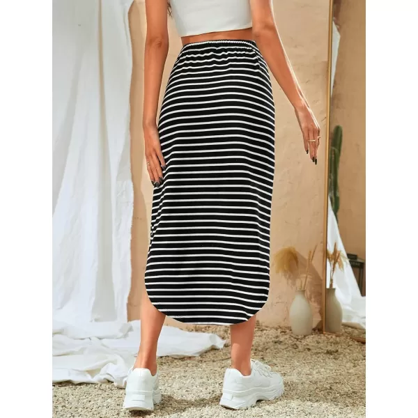 SweatyRocks Women's Causal High Waist Midi Skirt Drawstring Solid Athletic Skirt with Pockets
