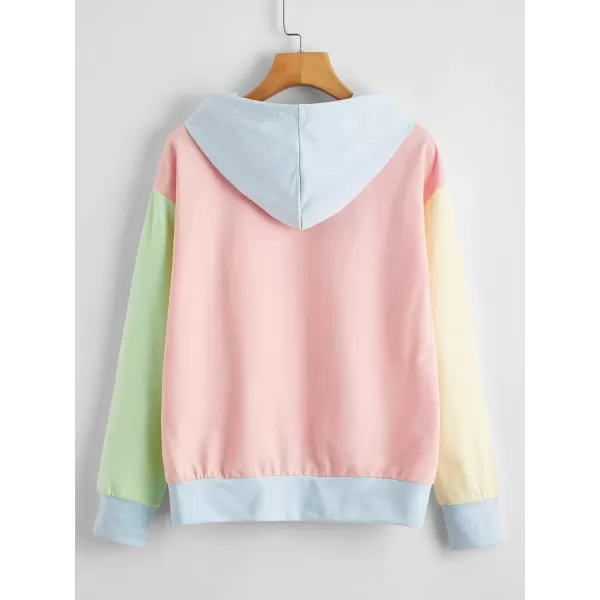 SweatyRocks Women's Causal Long Sleeve Color Block Hoodie Sweatshirt with Pocket
