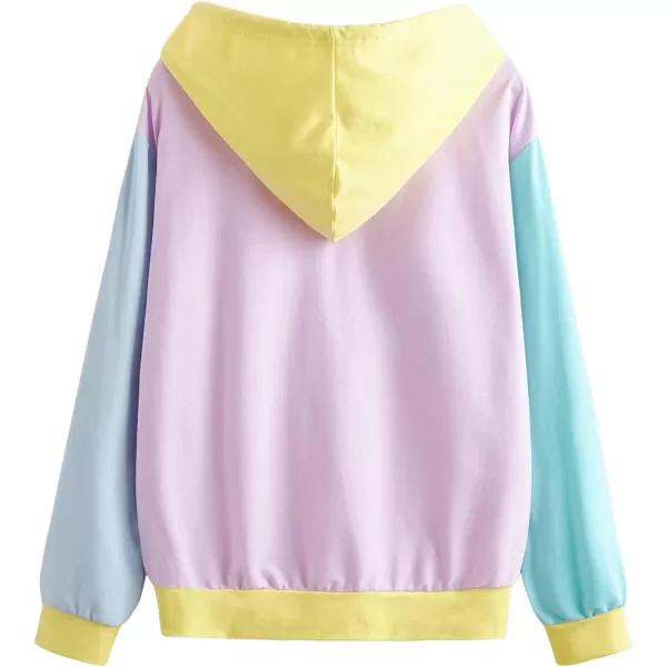 SweatyRocks Women's Causal Long Sleeve Color Block Hoodie Sweatshirt with Pocket