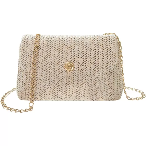 SweatyRocks Women's Chain Strap Metal Decor Mini Crossbody Bag Elegant Straw Textured Flap Square Bag