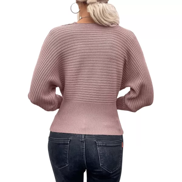 SweatyRocks Women's Cold Shoulder Dolman Long Sleeve Wrap Front Sweater Contrast Lace Knitted Pullover Top
