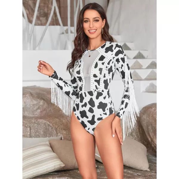 SweatyRocks Women's Cold Shoulder Fringe Long Sleeve Sheer Mesh Jumpsuit Bodysuit