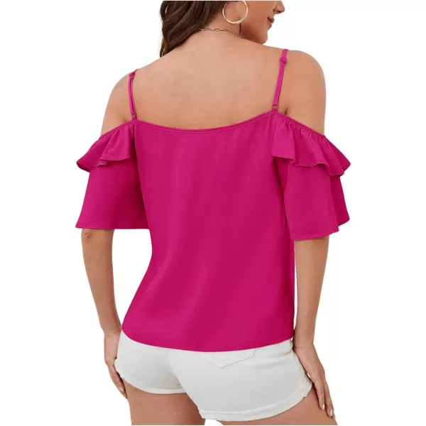 SweatyRocks Women's Cold Shoulder Ruffle Trim Blouse Half Sleeve Tie Front Shirts