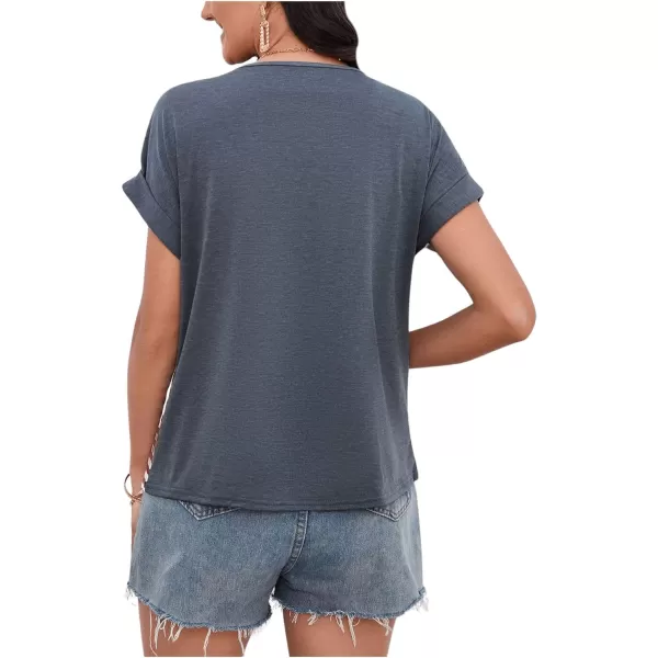 SweatyRocks Women's Color Block Striped Crewneck Tee Casual Roll Up Short Sleeve Pocket T Shirt