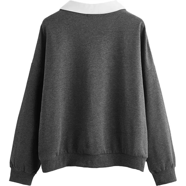 SweatyRocks Women's Contrast Collar Drop Shoulder Casual Long Sleeve Pullover Sweatshirt Tops