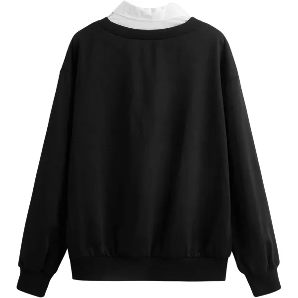 SweatyRocks Women's Contrast Collar Drop Shoulder Casual Long Sleeve Pullover Sweatshirt Tops