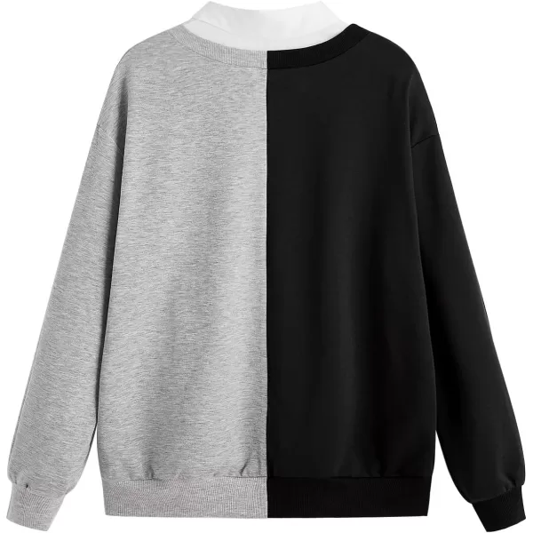 SweatyRocks Women's Contrast Collar Drop Shoulder Casual Long Sleeve Pullover Sweatshirt Tops