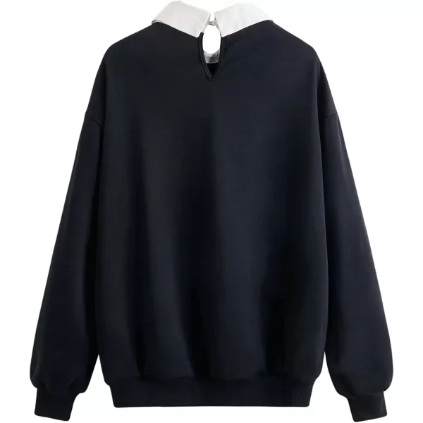 SweatyRocks Women's Contrast Collar Drop Shoulder Casual Long Sleeve Pullover Sweatshirt Tops
