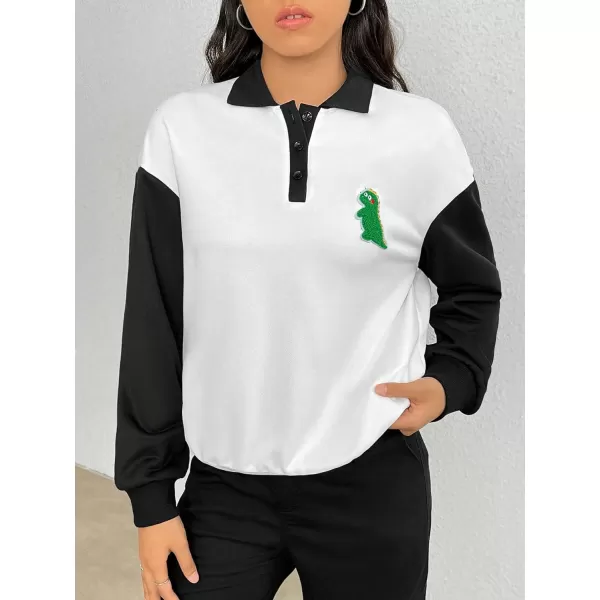 SweatyRocks Women's Contrast Collar Drop Shoulder Casual Long Sleeve Pullover Sweatshirt Tops