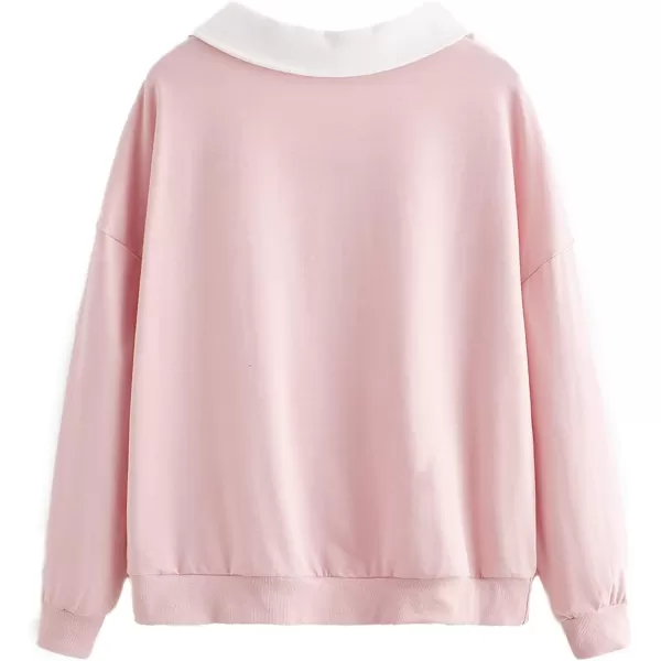 SweatyRocks Women's Contrast Collar Drop Shoulder Casual Long Sleeve Pullover Sweatshirt Tops