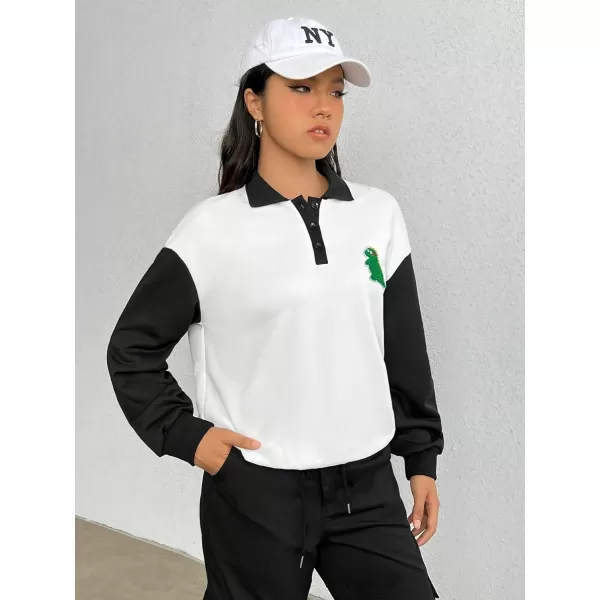 SweatyRocks Women's Contrast Collar Drop Shoulder Casual Long Sleeve Pullover Sweatshirt Tops