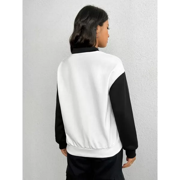 SweatyRocks Women's Contrast Collar Drop Shoulder Casual Long Sleeve Pullover Sweatshirt Tops