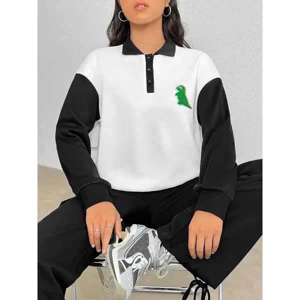 SweatyRocks Women's Contrast Collar Drop Shoulder Casual Long Sleeve Pullover Sweatshirt Tops