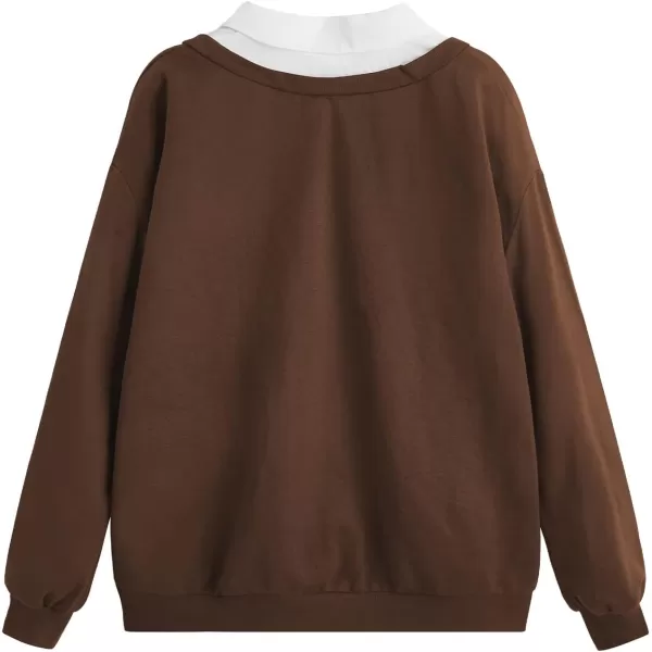 SweatyRocks Women's Contrast Collar Drop Shoulder Casual Long Sleeve Pullover Sweatshirt Tops