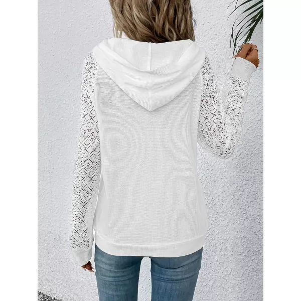 SweatyRocks Women's Contrast Lace Long Raglan Sleeve Stretch Kangaroo Pockets Hoodie Sweatshirts