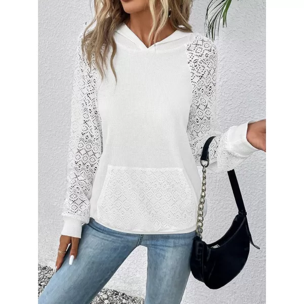 SweatyRocks Women's Contrast Lace Long Raglan Sleeve Stretch Kangaroo Pockets Hoodie Sweatshirts