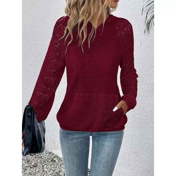 SweatyRocks Women's Contrast Lace Long Raglan Sleeve Stretch Kangaroo Pockets Hoodie Sweatshirts