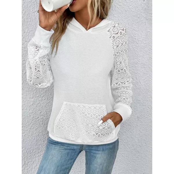 SweatyRocks Women's Contrast Lace Long Raglan Sleeve Stretch Kangaroo Pockets Hoodie Sweatshirts