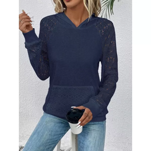 SweatyRocks Women's Contrast Lace Long Raglan Sleeve Stretch Kangaroo Pockets Hoodie Sweatshirts