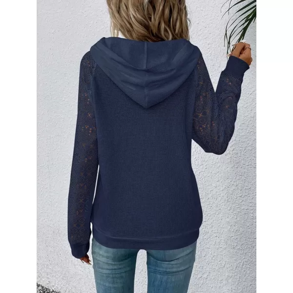 SweatyRocks Women's Contrast Lace Long Raglan Sleeve Stretch Kangaroo Pockets Hoodie Sweatshirts