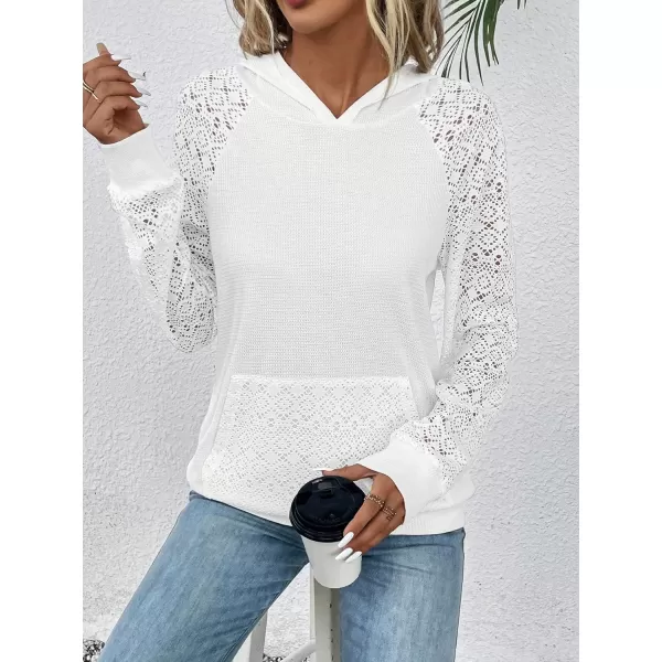 SweatyRocks Women's Contrast Lace Long Raglan Sleeve Stretch Kangaroo Pockets Hoodie Sweatshirts
