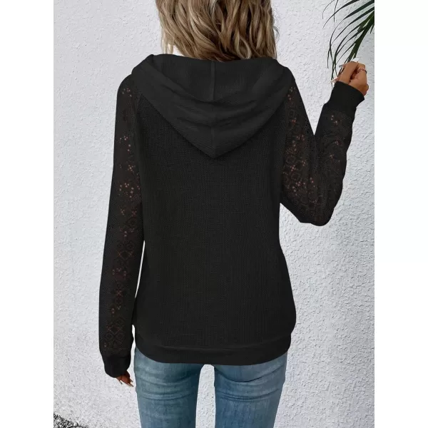 SweatyRocks Women's Contrast Lace Long Raglan Sleeve Stretch Kangaroo Pockets Hoodie Sweatshirts