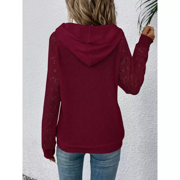 SweatyRocks Women's Contrast Lace Long Raglan Sleeve Stretch Kangaroo Pockets Hoodie Sweatshirts