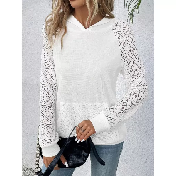 SweatyRocks Women's Contrast Lace Long Raglan Sleeve Stretch Kangaroo Pockets Hoodie Sweatshirts