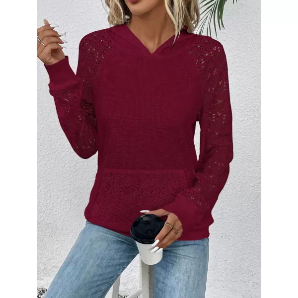 SweatyRocks Women's Contrast Lace Long Raglan Sleeve Stretch Kangaroo Pockets Hoodie Sweatshirts