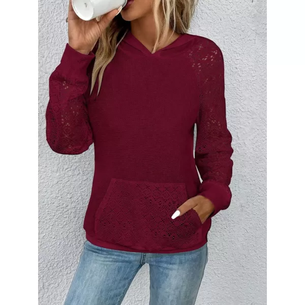 SweatyRocks Women's Contrast Lace Long Raglan Sleeve Stretch Kangaroo Pockets Hoodie Sweatshirts