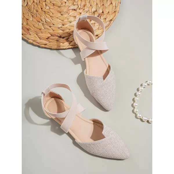 SweatyRocks Women's Criss Cross Strap Point Toe Flat Shoes Linen Dressy Summer Shoes