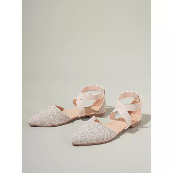 SweatyRocks Women's Criss Cross Strap Point Toe Flat Shoes Linen Dressy Summer Shoes