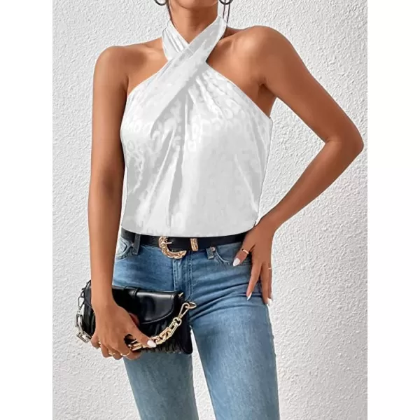 SweatyRocks Women's Crisscross Satin Halter Tops Keyhole Neck Loose Off Shoulder Casual Elegant Party Tank Tops Camis