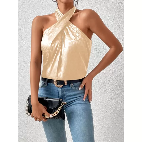SweatyRocks Women's Crisscross Satin Halter Tops Keyhole Neck Loose Off Shoulder Casual Elegant Party Tank Tops Camis