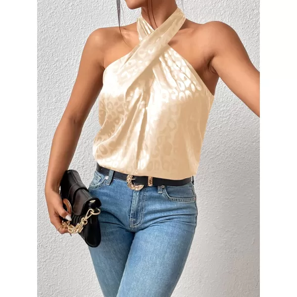 SweatyRocks Women's Crisscross Satin Halter Tops Keyhole Neck Loose Off Shoulder Casual Elegant Party Tank Tops Camis