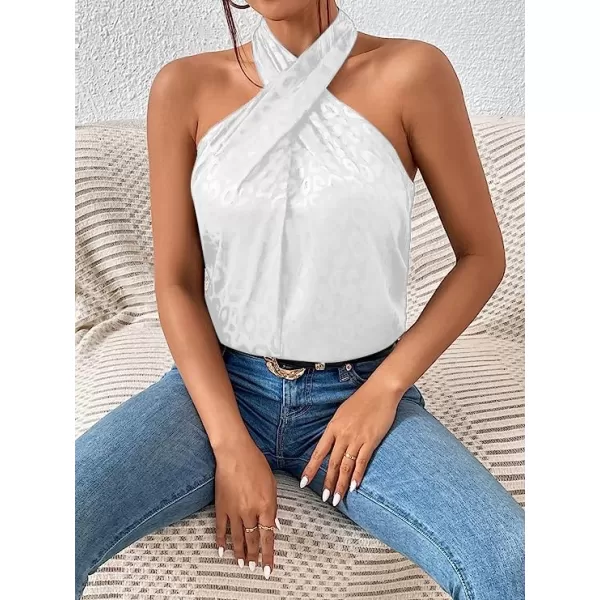 SweatyRocks Women's Crisscross Satin Halter Tops Keyhole Neck Loose Off Shoulder Casual Elegant Party Tank Tops Camis