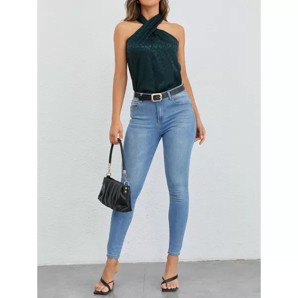 SweatyRocks Women's Crisscross Satin Halter Tops Keyhole Neck Loose Off Shoulder Casual Elegant Party Tank Tops Camis