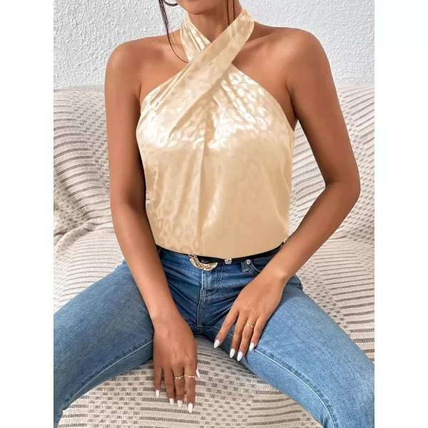 SweatyRocks Women's Crisscross Satin Halter Tops Keyhole Neck Loose Off Shoulder Casual Elegant Party Tank Tops Camis