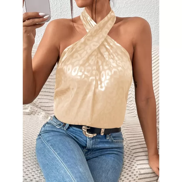SweatyRocks Women's Crisscross Satin Halter Tops Keyhole Neck Loose Off Shoulder Casual Elegant Party Tank Tops Camis